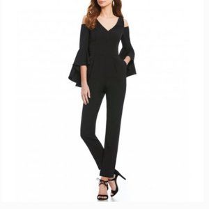 Maggy London Cold Shoulder Solid Crepe Jumpsuit